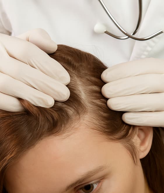 גבר מביט בשיער שלו במחשבה